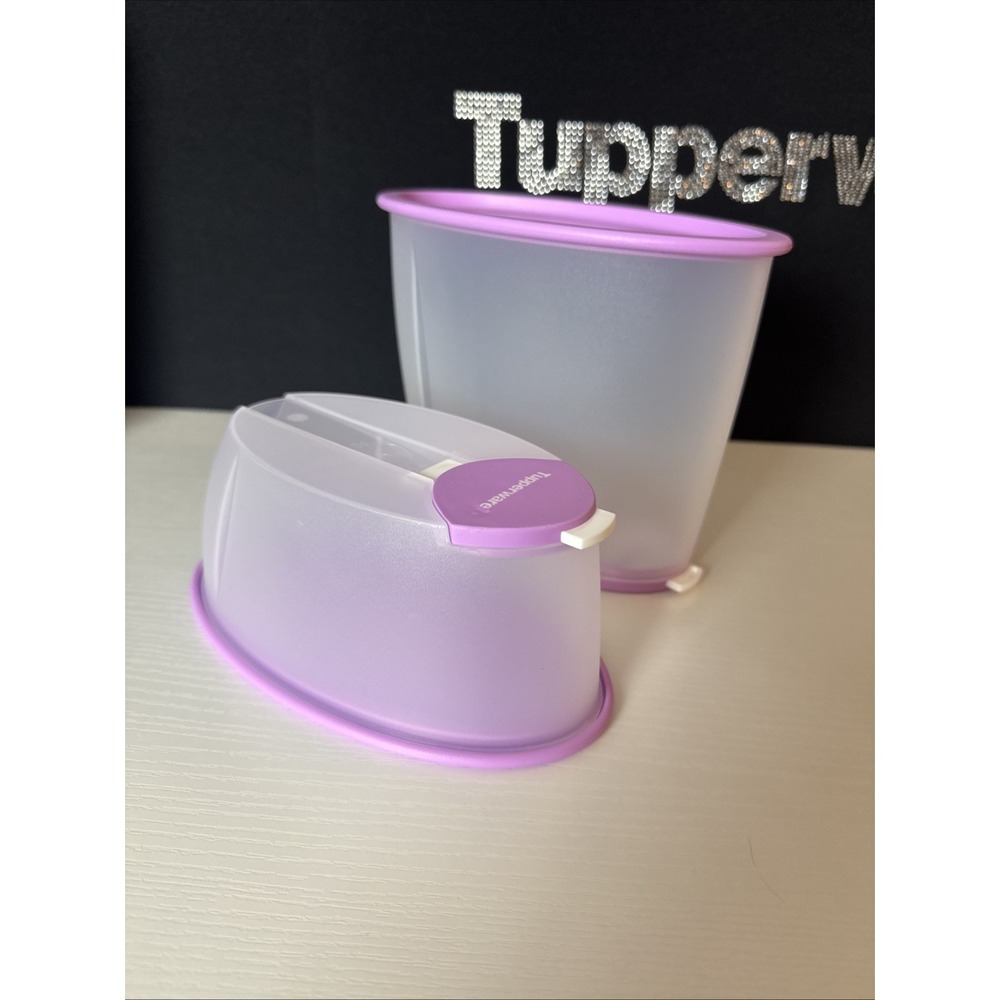 Tupperware Fifo Cereal Keeper Container Dry Food Set Purple Seal  3 & 7 Cup